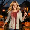 Women’s Casual Three Quarter Sleeve Crew Neck Top with Halloween Inspired Print and Relaxed Fit for Everyday Wear