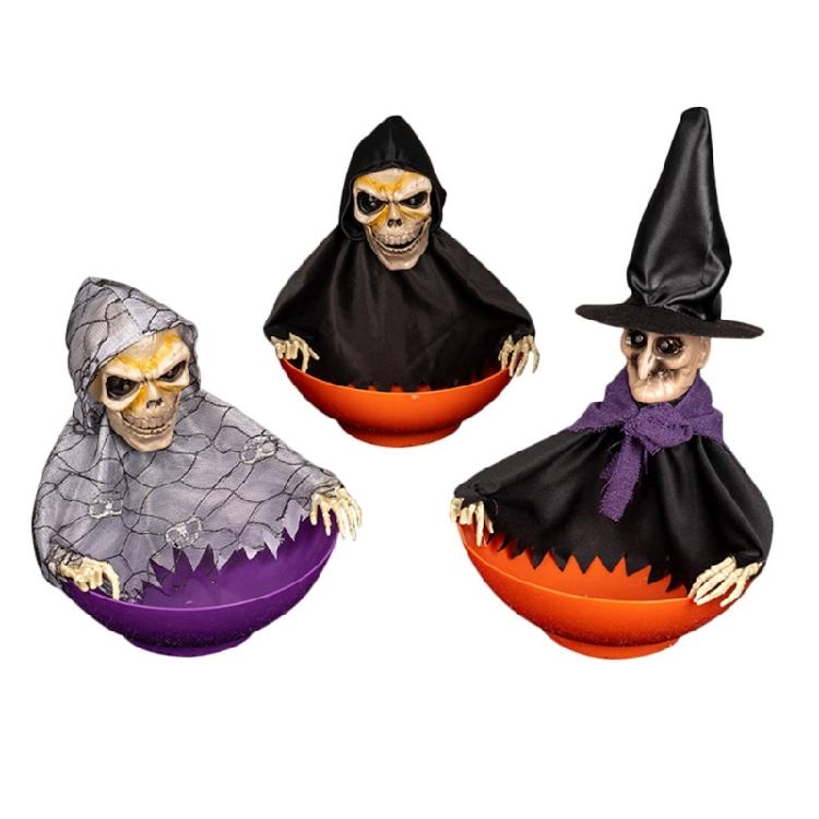 Spooky Motion Activated Skeleton Candy Holder with Light Up Red Eyes