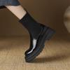 Krazing Pot Microfiber Autumn Winter Shoes Thick High Heels Flat Platform Size 43 Motorcycle Boots Knitwear Non-slip Ankle Boots
