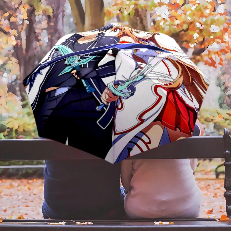 Sword Art Online Umbrella with Automatic Open/Close & Self-8-Rib Heavy-Duty Umbrella, Compact Travel Umbrella Suitable for Outdoor