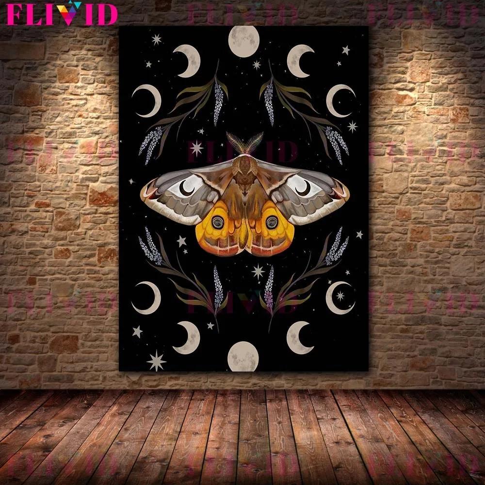 

Цветочная змея и луна, настенная живопись на холсте, украшение, Викка, лунная фаза и мотылек, постеры и принты, украшение без рамы 30x40cm No Framed