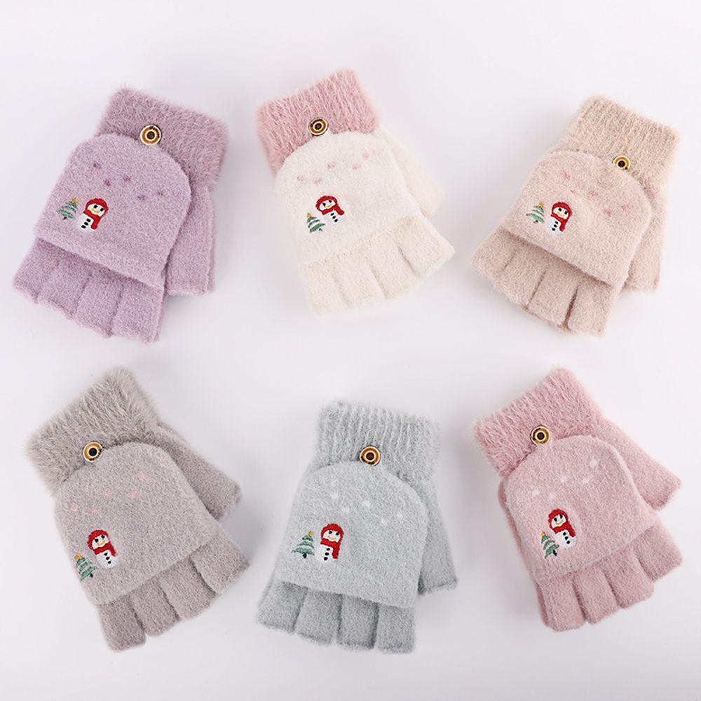 Color Plush Windproof Outdoor Half Finger Gloves Women's Gloves Flip Cover Gloves Thick Mittens