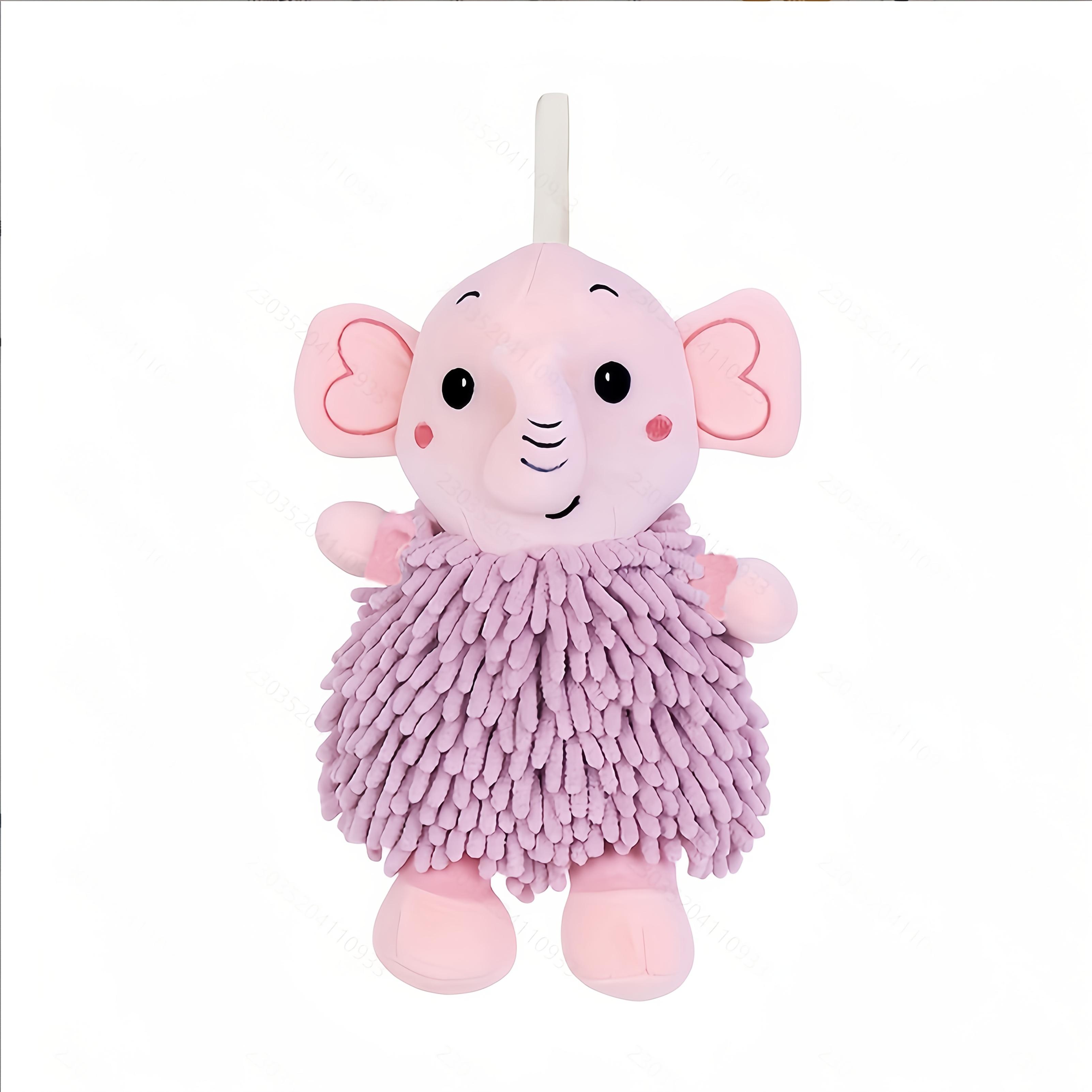 

1pc Adorable Elephant Shaped Hand Towel High Absorbency Chenille Fabric, Soft Plush Texture, Cute Farmhouse Style Accessory, Elephant Bathroom Decor, рожевий