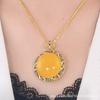Iridescent Amber Cloisonné Enamel Pendant Necklace - Autumn Winter Landscape Accessory