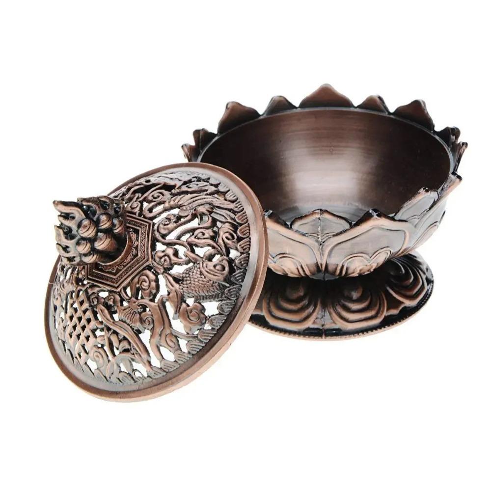 Chinese Alloy Buddha Incense Burner Lotus Flower Incense Holder Censer for Buddhist Home Office Decoration Indoor Ornaments Gift