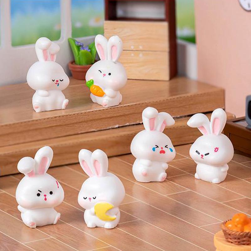 Cute Mini Rabbit Doll Figurines Miniature Ornament Cartoon Bunny Micro Landscape Decoration Crafts Car Interior Accessories Gift