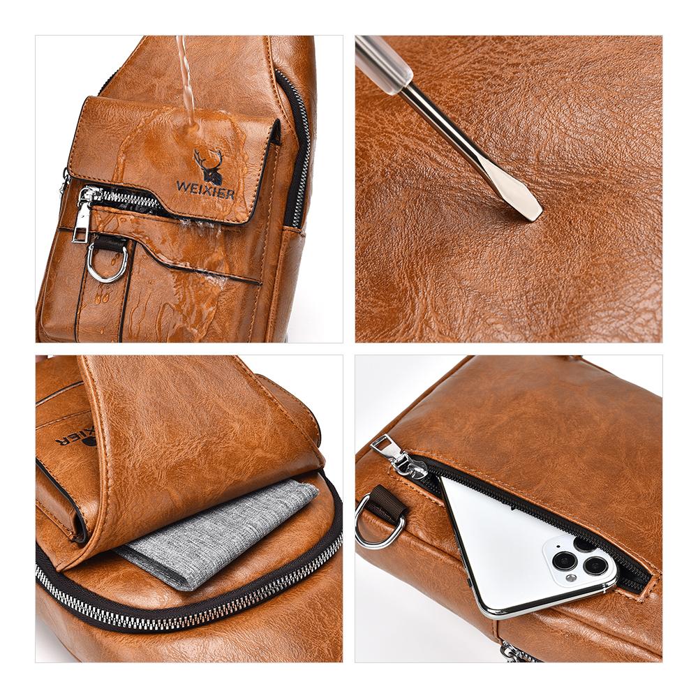 WEIXIER Sling Bag for Women and Men Leather Crossbody Shoulder Bag Chest Sling Backpack Travel Bag
