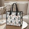 Cute House Print Canvas Tote Bag Portable Casual Shopping Handbag for Daily Use