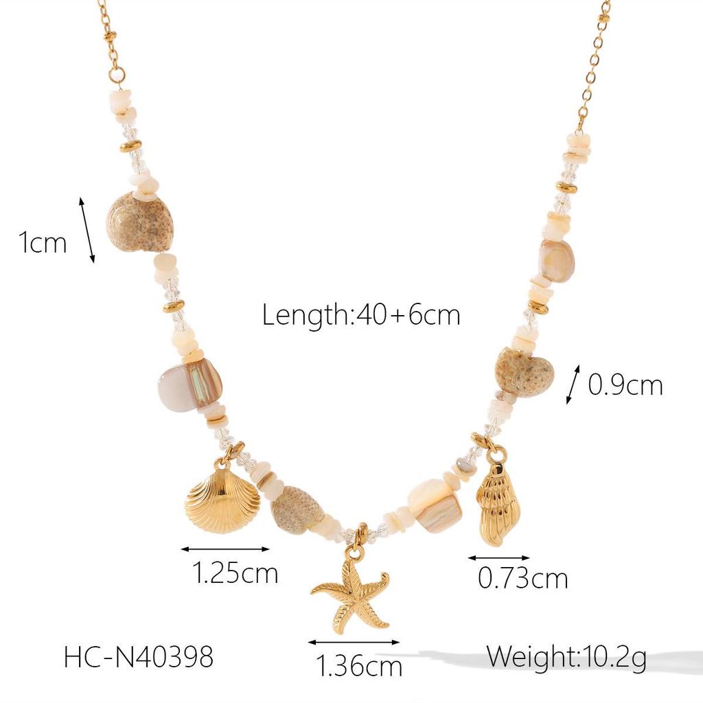 Stainless Steel Shell & Starfish Pendant Necklace - Summer Ocean Style