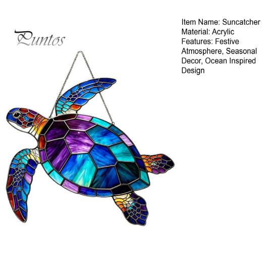 Peaceful Ocean Vibe Decor Sea Turtle Suncatcher, Acrylic Window Hanging Ornament, Faux Stained Glass Themed Gifts for Women Coastal Lovers,