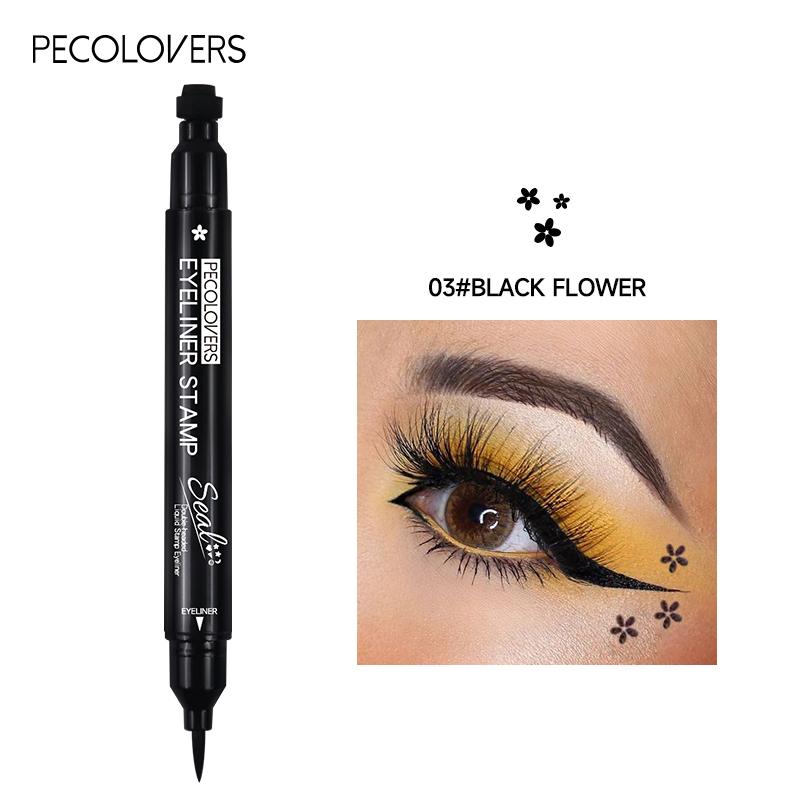 Double-head Liquid Eyeliner Pen with Stamps, Natural Finish Waterproof Quick-drying Long-lasting, Friendly Beginner Eye Beauty