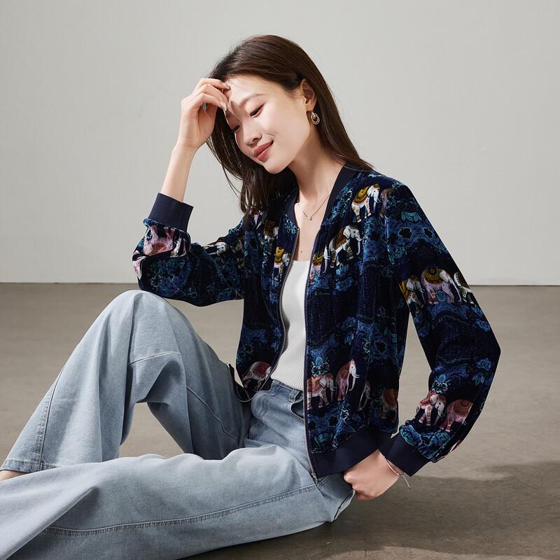 SOFSIL 2026 Весенний Принт Молния Бархатная Бейсбольная Куртка M