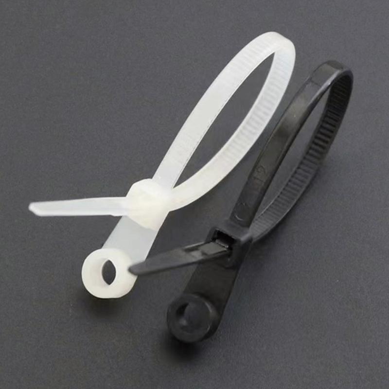 100PCS Automatic Locking Nylon Cable Tie Buckles 18kg Capacity Black White with Screw Mounts for Secure Cord Management