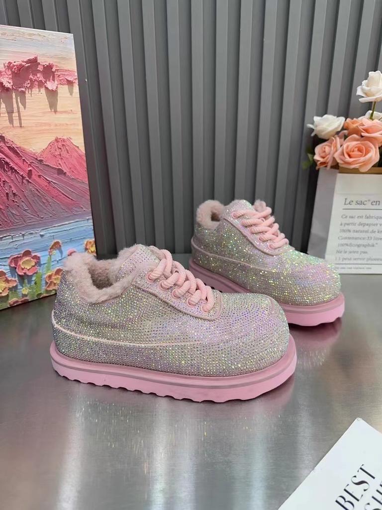 Stivali Martin con cristalli di diamante pieni autunno e inverno nuovi stivaletti corti con diamante pieno lucidi stivaletti in cotone con lacci per bambini