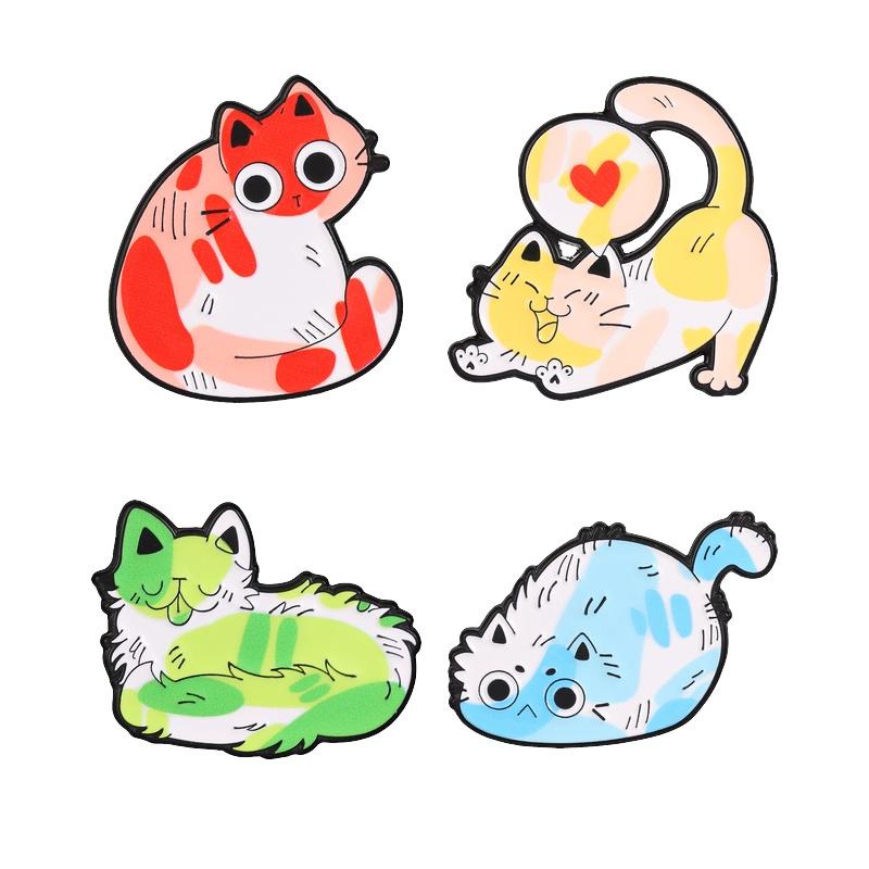 Cute Graffiti Cat Badges Kawaii Colorful Kitten Enamel Pin Cartoon Multicolor Animal Brooch Accessories Decor Gift