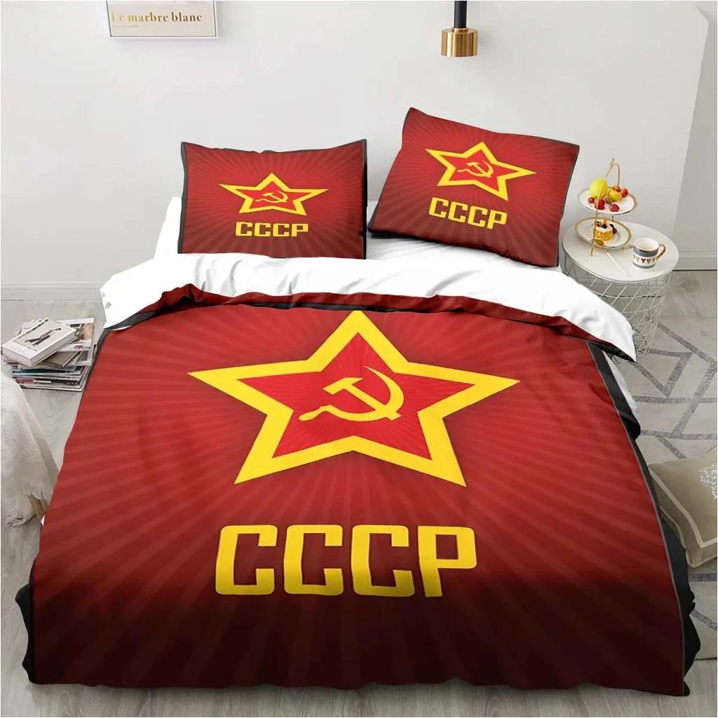 Red Soviet Socialist Republic USSR Flag Bedding Set,Duvet Cover Bed Set Quilt Cover,King Queen Twin Size Boys Girls Adults