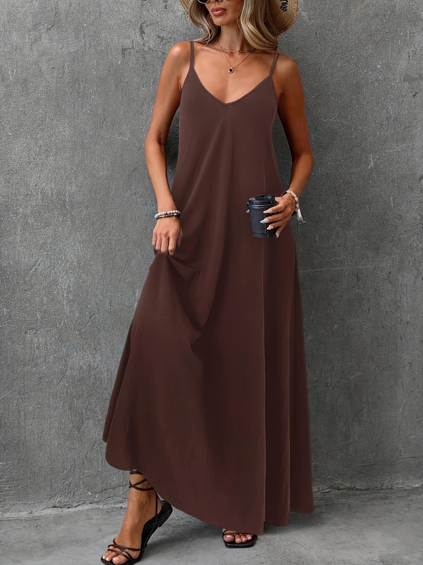 European American High-End Solid Color Spaghetti Strap Backless Dress 1XL
