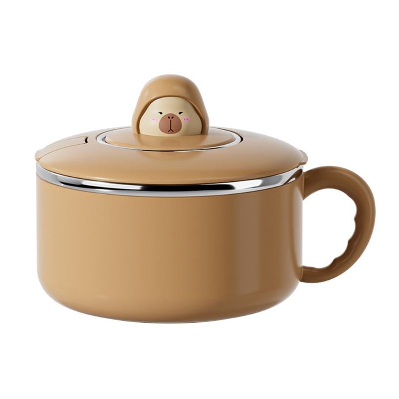 

Stainless Steels Ramen Bowl with Sealing Lid Heat Resistant Lunch Container Tableware with Phone Stand for Office Use