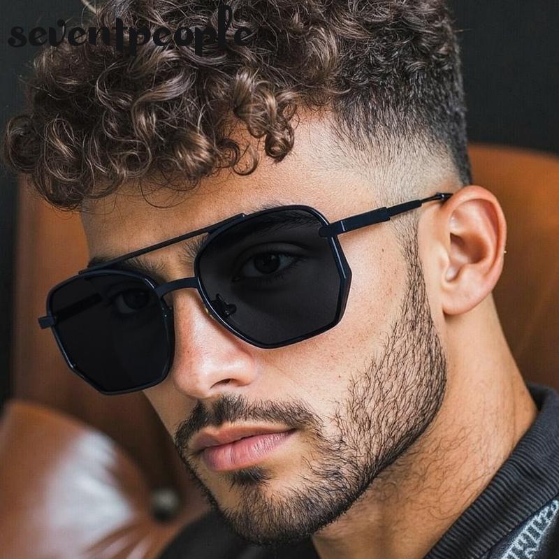 Steampunk Square Vintage Sunglasses Men Luxury Brand Trendy Metal Double Beam Sun Glasses Classic Driving Shades For Male