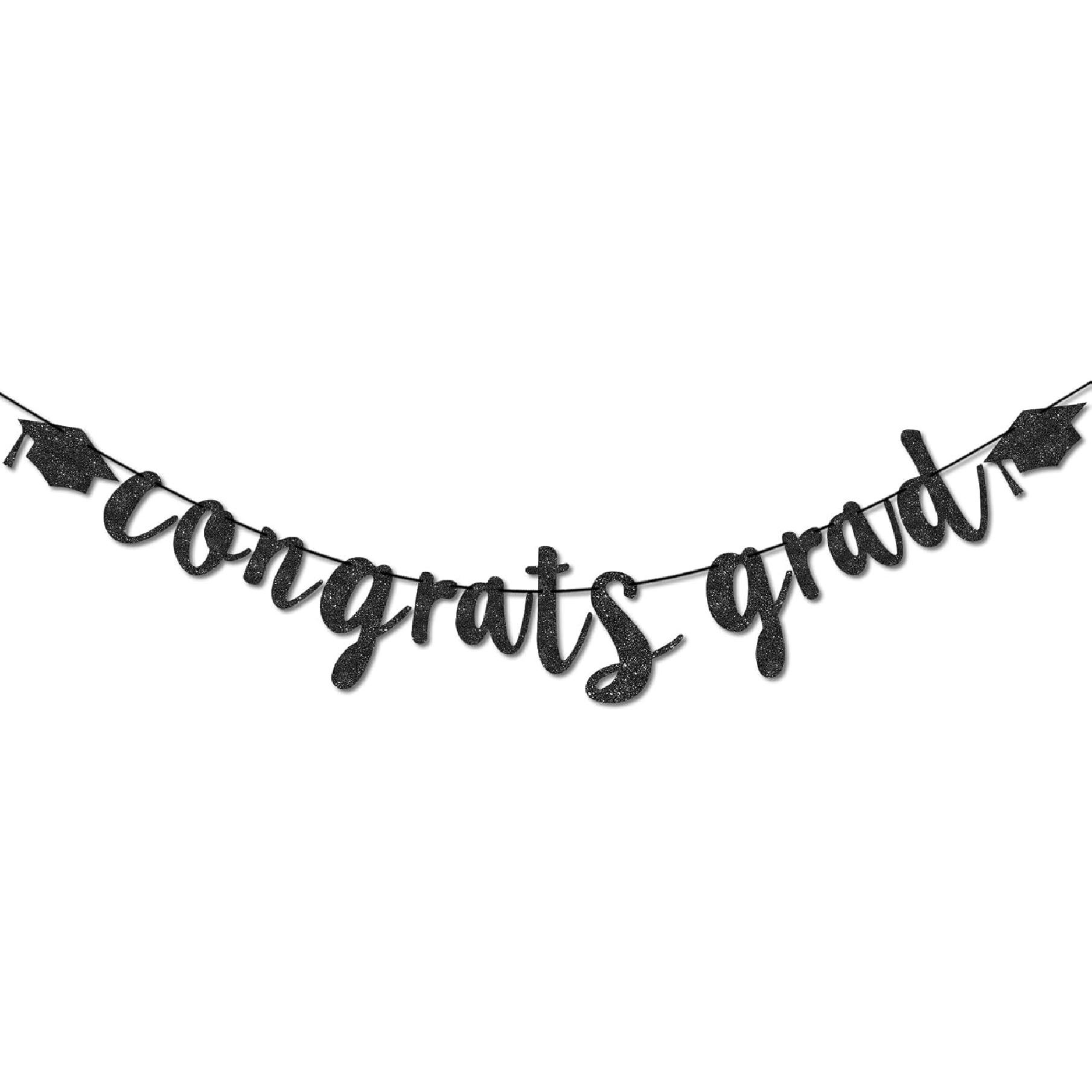 Congratulations Graduation Decorations Class of 2025, Pre-strung Black Glitter Congrats Grad Banner, Grad Party Senior College High School Classroom