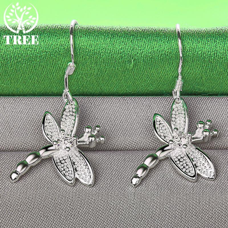 Classic AAA Zircon 925 Sterling Silver Dragonfly Drop Earrings For Women Engagement Wedding Party Design Jewelry Accessories