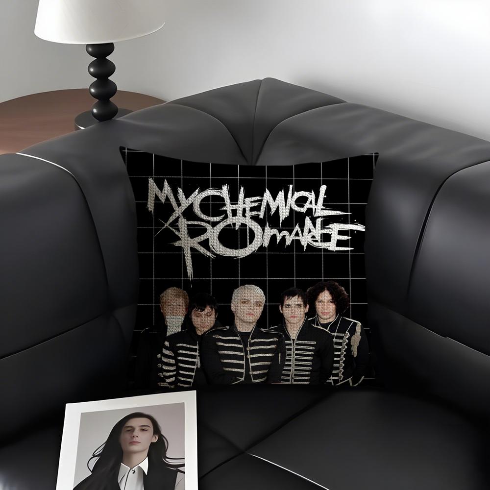 My CChemical RomanceE Band Cushion Cover Natural Linen Organic Fabric DoubleSided Printing Sofa Home Decor Gift Pillow Case