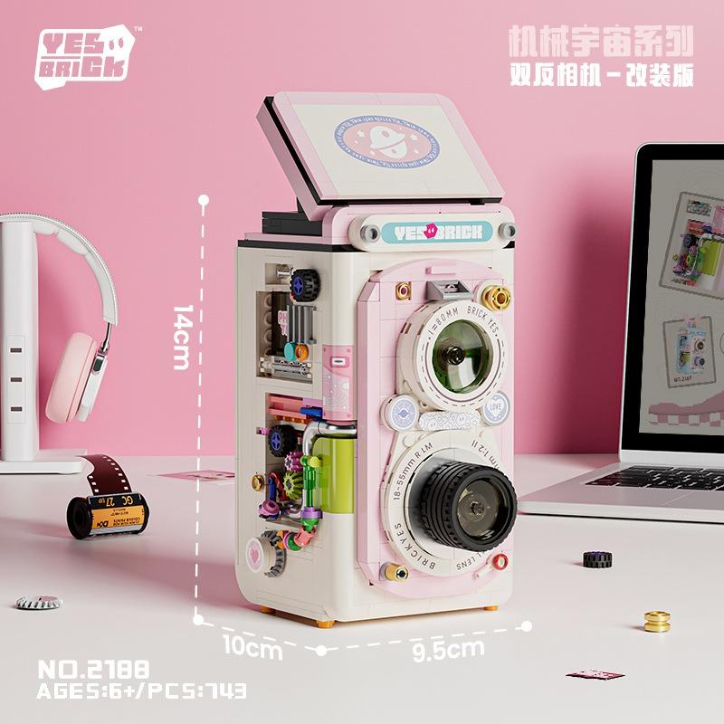 Vintage Double-sided Mirror Camera Building Blocks Children s Assembly Toy Cartoon Desktop Ornament