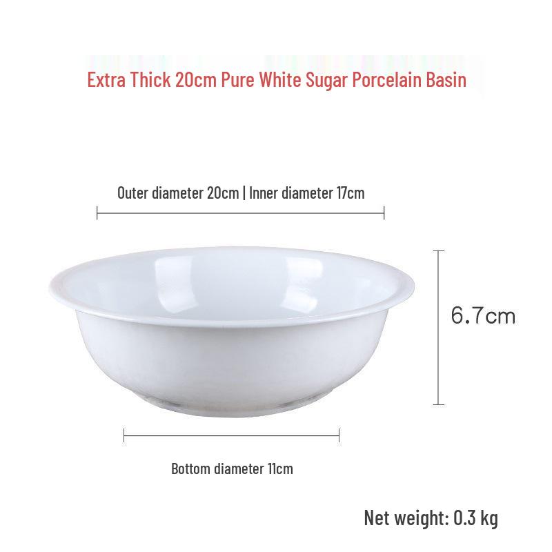 Haotang Ke Da Enamel Kitchen Basin: Vegetable Wash, Dough Mix, Soup Serve - White Ceramic, Classic Chinese Design.