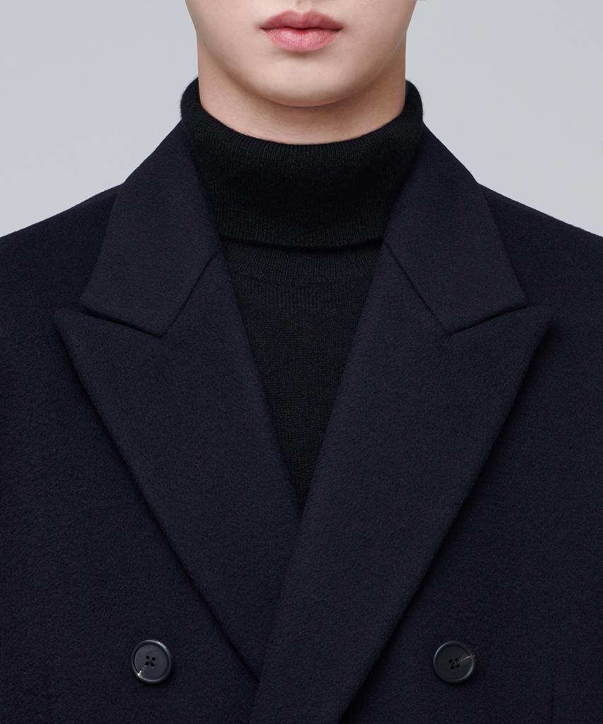 Musinsa Standard Cashmere Blend Daddy Shoulder Double Long Coat [Charcoal Grey]