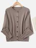2025 Autumn Women's Minimalist Solid Knitted Cardigan - Casual Crew Neck Long Sleeve Cashmere Sweater 