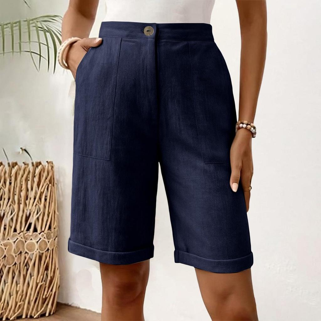 Pantalones Casuales de Pierna Ancha de Cinco Cuartos Americanos de Color para Mujer