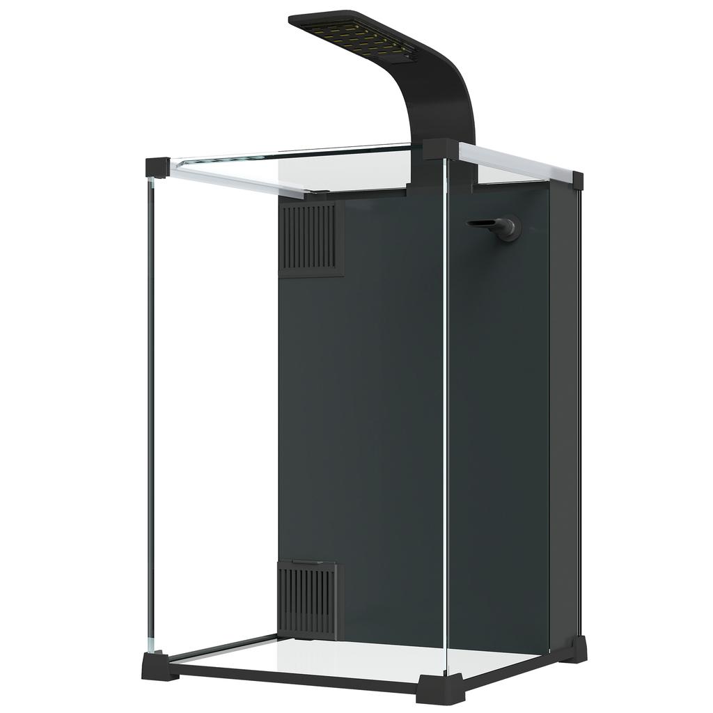 36L Tempered Glass Home Aquarium with Integrated Filter and LED Light, 30x30x45.5 cm, Black
