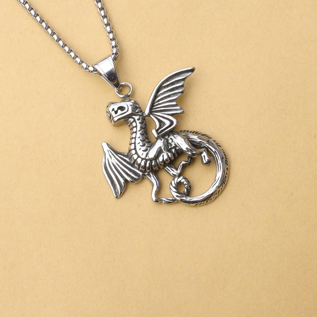 Holy Sword Dark Dragon Fighter Flying Dragon Pendant Titanium Steel Necklace Punk Trendy Men's Necklace
