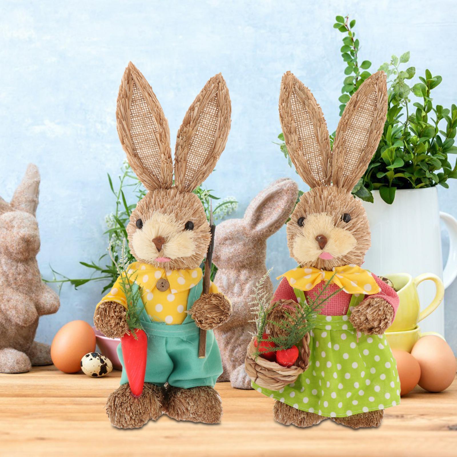 

2Pcs Easter Straw Bunny Ornaments Figurine Miniature Artificial Straw for Easter Tabletop Farmhouse Party Decor