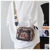 BEIBAOBAO New Canvas Embroidered Small Square Bag Cute Cartoon Small Bear One Shoulder Bags Fashionable Exquisite Design Rivet Women's Messenger Bag