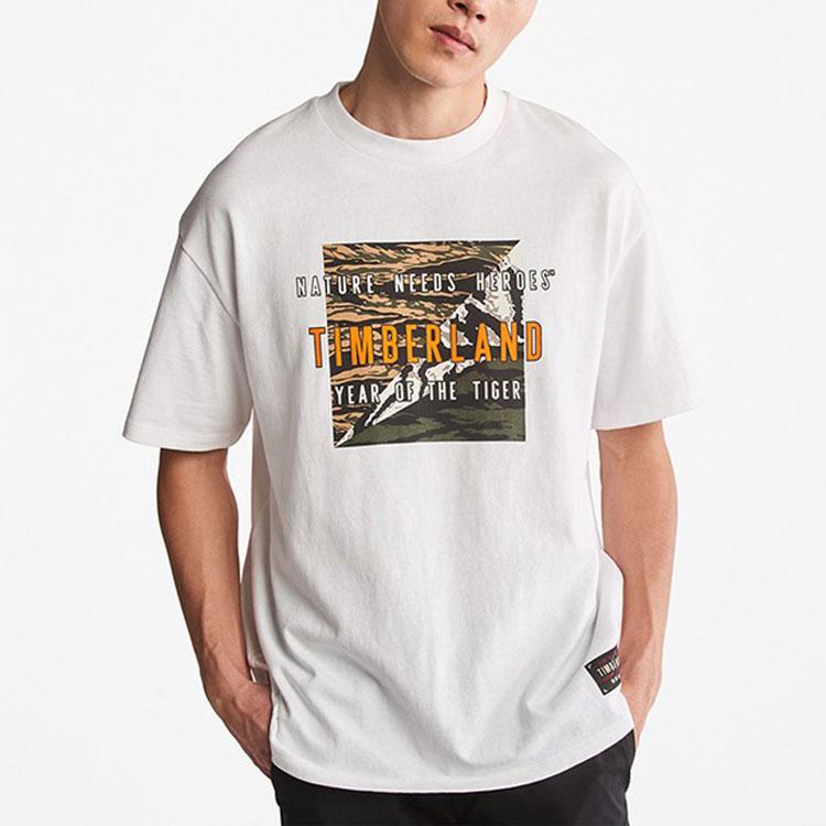 Timberland Casual Camouflage Print American Vintage Loose Short Sleeve T-Shirt Men Tops White A27GE-100