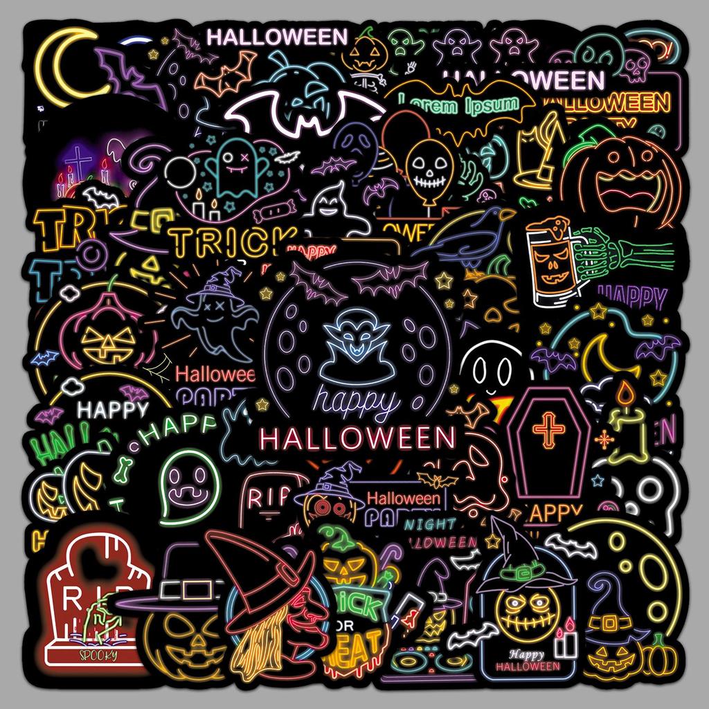 50 Adesivi Graffiti Neon di Halloween - Decorazioni da Festival Cartoni Animati per Valigie e Custodie per Telefono