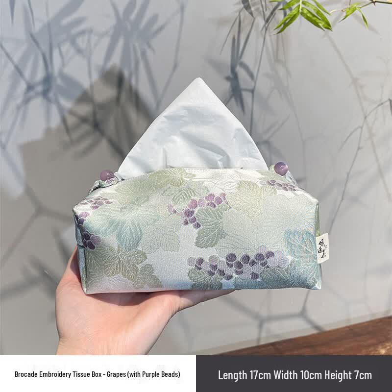 Golden Bamboo Embroidered Brocade Tissue Box Cover