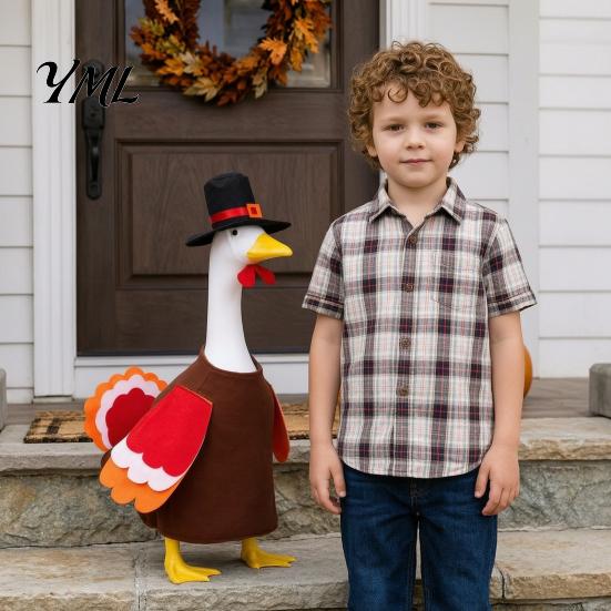 Festive Outdoor Goose Clothing 1 Set Turkey Outfit, Thanksgiving Porch Costume, Outfit with Top Holiday Statue Clothes Hat And Wings for 23