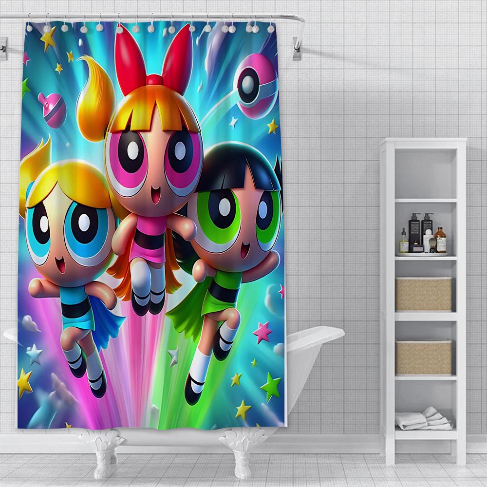 Shower Powerpuffs Girlss Curtain Waterproof Polyester Fabric Paint Colorful Bath Curtains Home Bathroom Decor Curtain With Hook