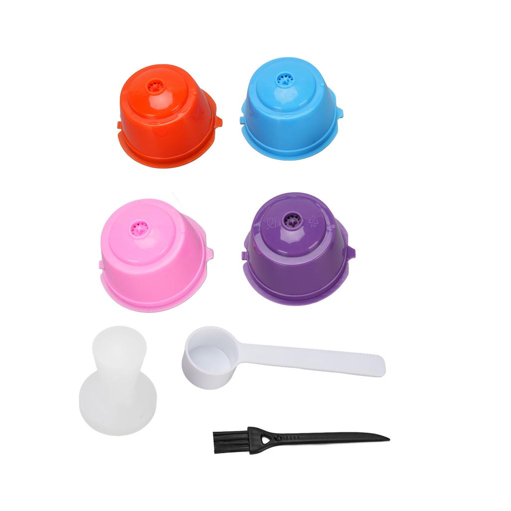 4PCS Reusable Coffee Capsule PP Multi Color Refillable Reusable Coffee Filter Pod with Tamper for