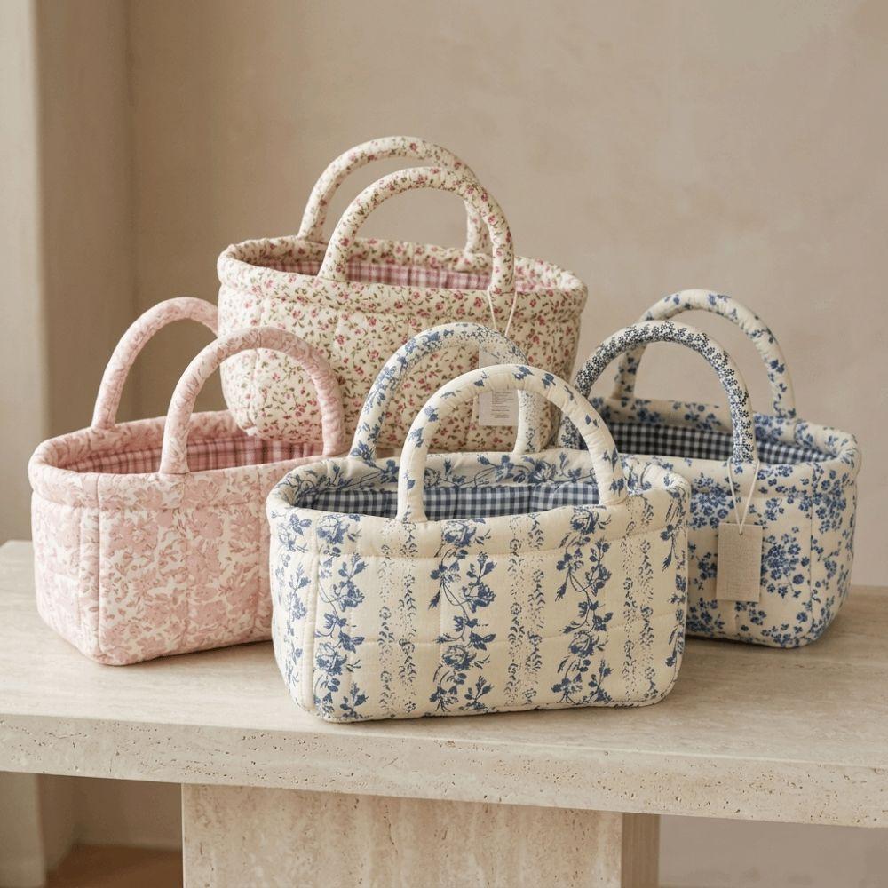 Open Top Quilted Storage Basket Quilted Laundry Basket With Handles  Desktop Organization