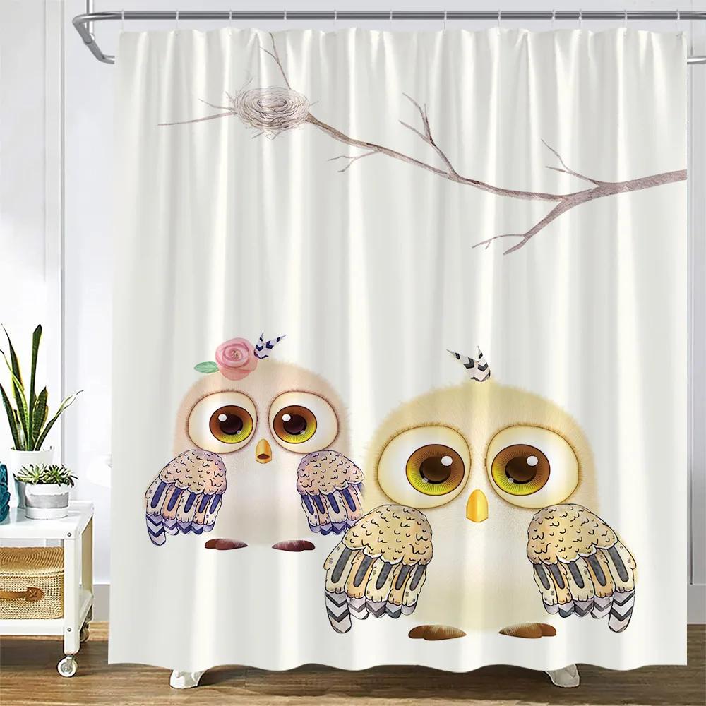 Cute Animals Cartoon Shower Curtains Owl Dog Giraffe Dinosaur Turtle Mermaid Kids Bath Curtain Children Room Bathroom Decor Sets
