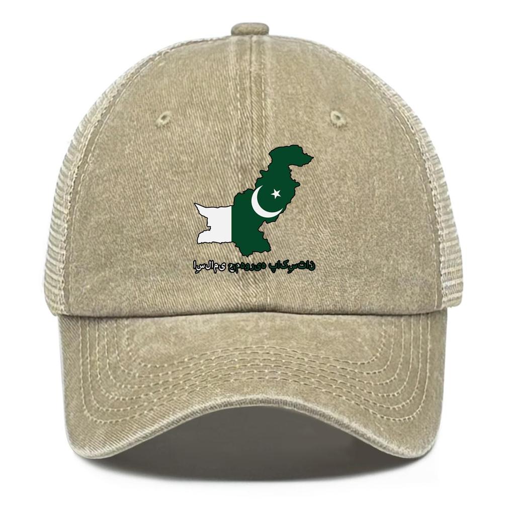 Map Flag of Pakistan Print Snapback Trucker Hat, Patriotic Dad Hat Polyester Solid Color Casual Sun Visor Adjustable Mesh Cap