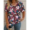 Summer V-neck 3D Retro Flower Printed Top Fashionable Casual Short Sleeved Women's T-shirts
