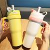 Outdoor Sports Insulated Travel Mug With Handle And Straw For Commuting And Camping