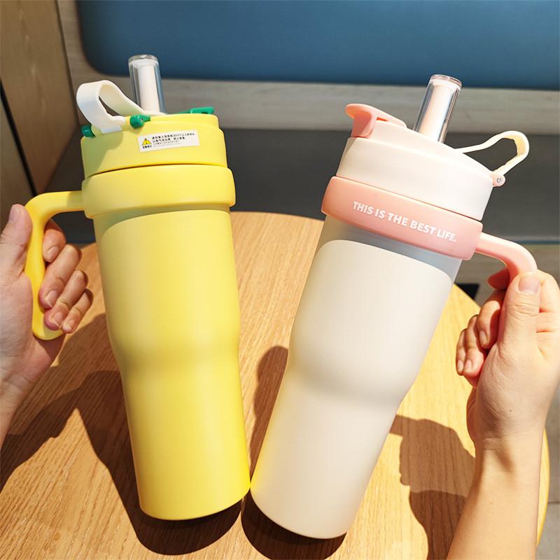 Outdoor Sports Insulated Travel Mug With Handle And Straw For Commuting And Camping