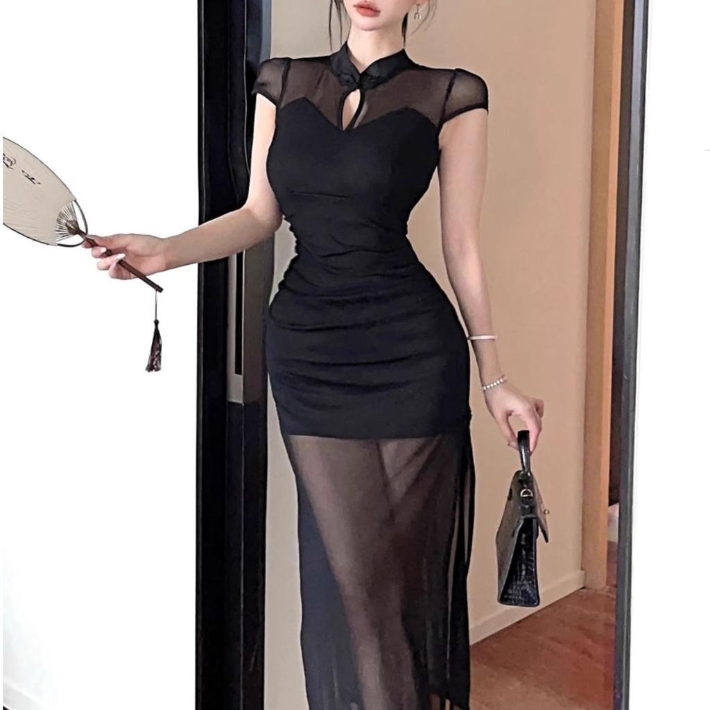 Internet celebrity style sexy elegant modified cheongsam dress high waist body daily slim slim slim dress