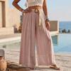 Women High Waist Pleated Wide Leg Pants Cotton Linen Casual Long Trousers with Belt for Relaxed Everyday Wear