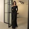 Western Style off-Shoulder Ribbon Long Sleeve Dress Women Autumn New High-Grade Waist Hugging Temperament Evening Dress Long Skirt
